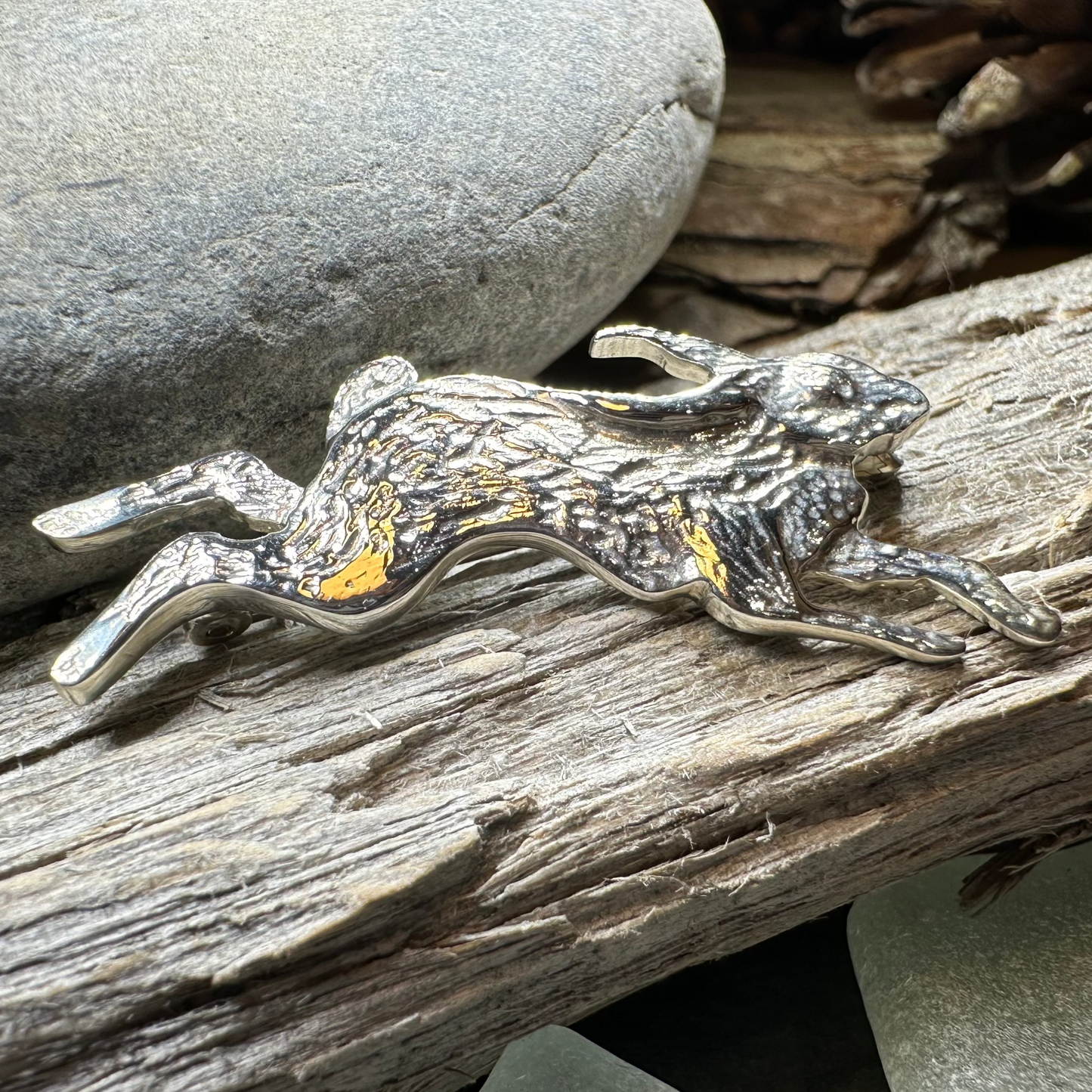 Meadowjumper Sterling Silver Rabbit Brooch - Handmade in Scotland — view 5