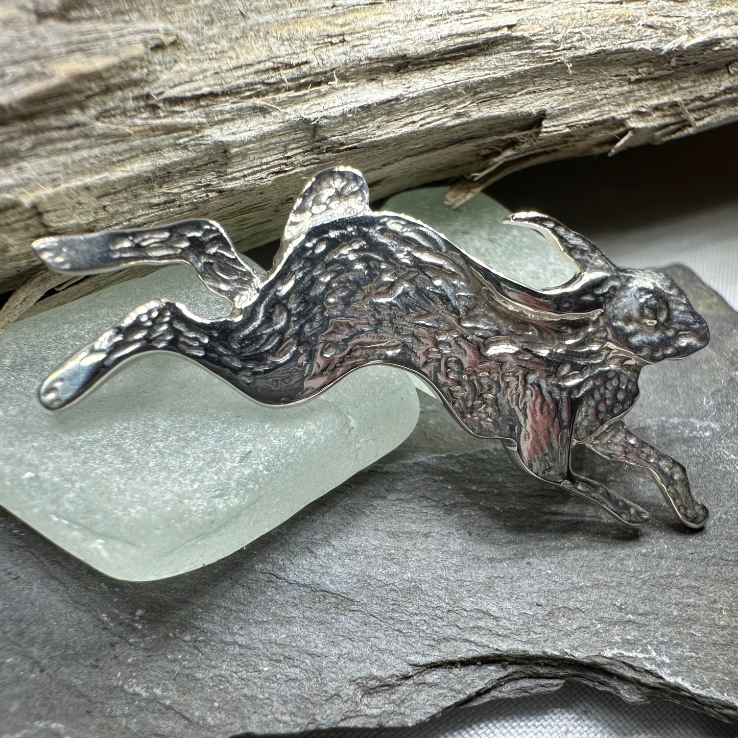 Meadowjumper Sterling Silver Rabbit Brooch - Handmade in Scotland — view 3
