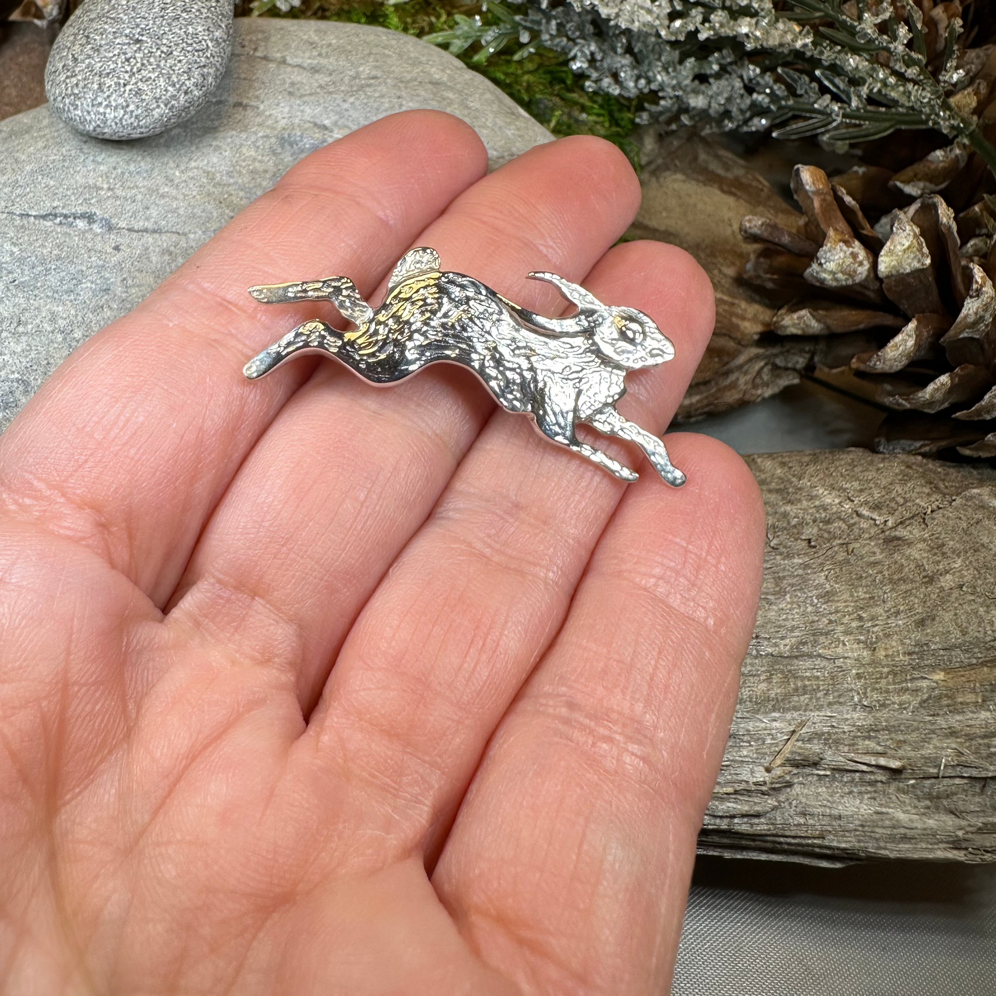 Meadowjumper Sterling Silver Rabbit Brooch - Handmade in Scotland — view 6