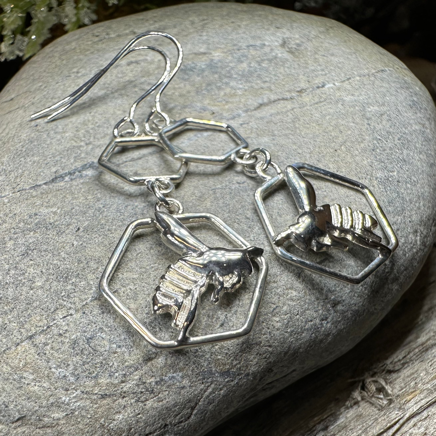 Honeycomb Bee Earrings — view 3