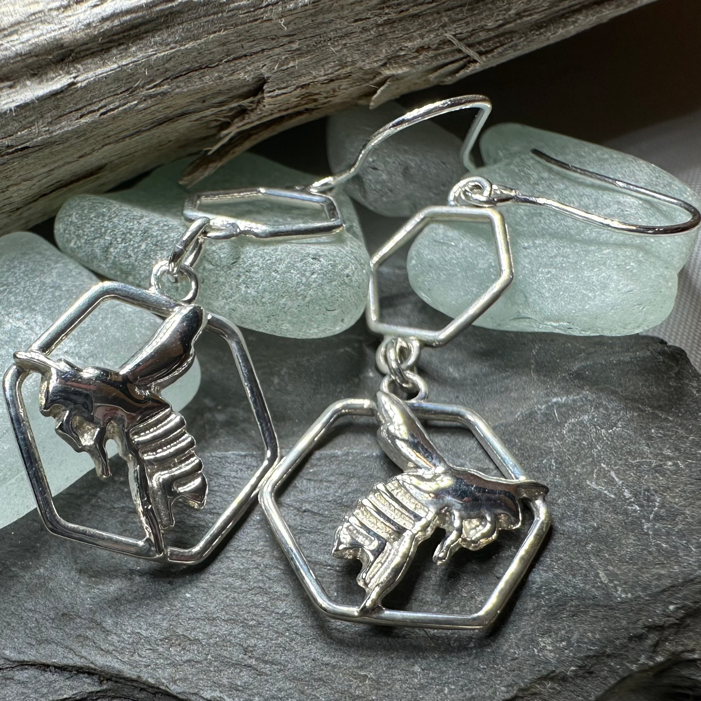 Honeycomb Bee Earrings — view 2