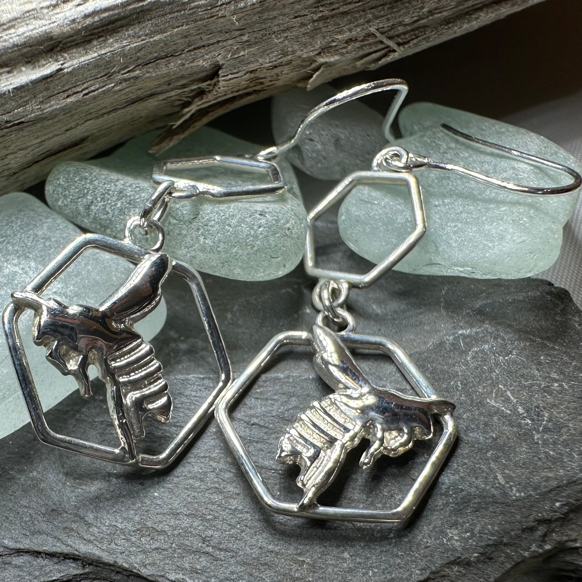 Honeycomb Bee Earrings — view 2