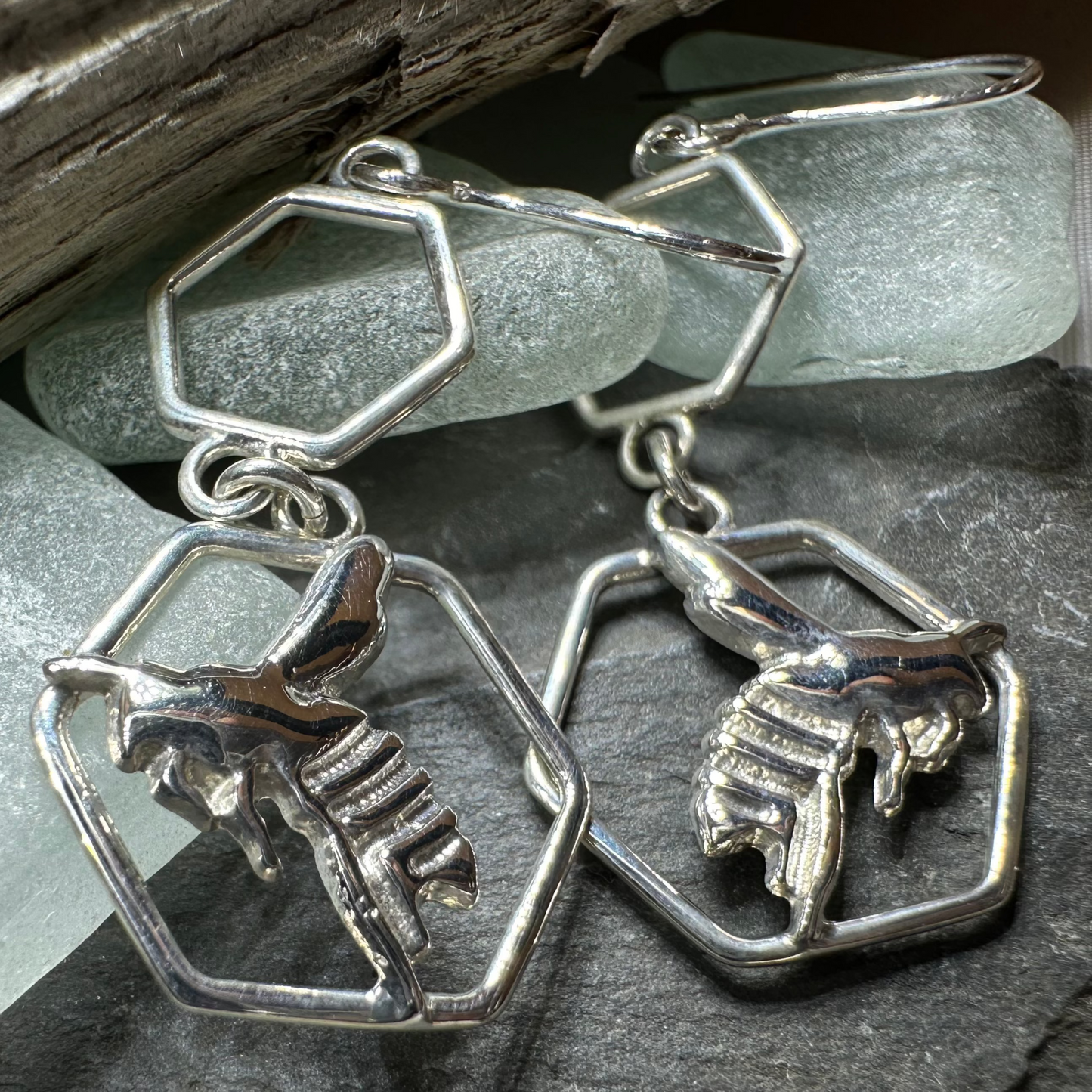 Honeycomb Bee Earrings in silver