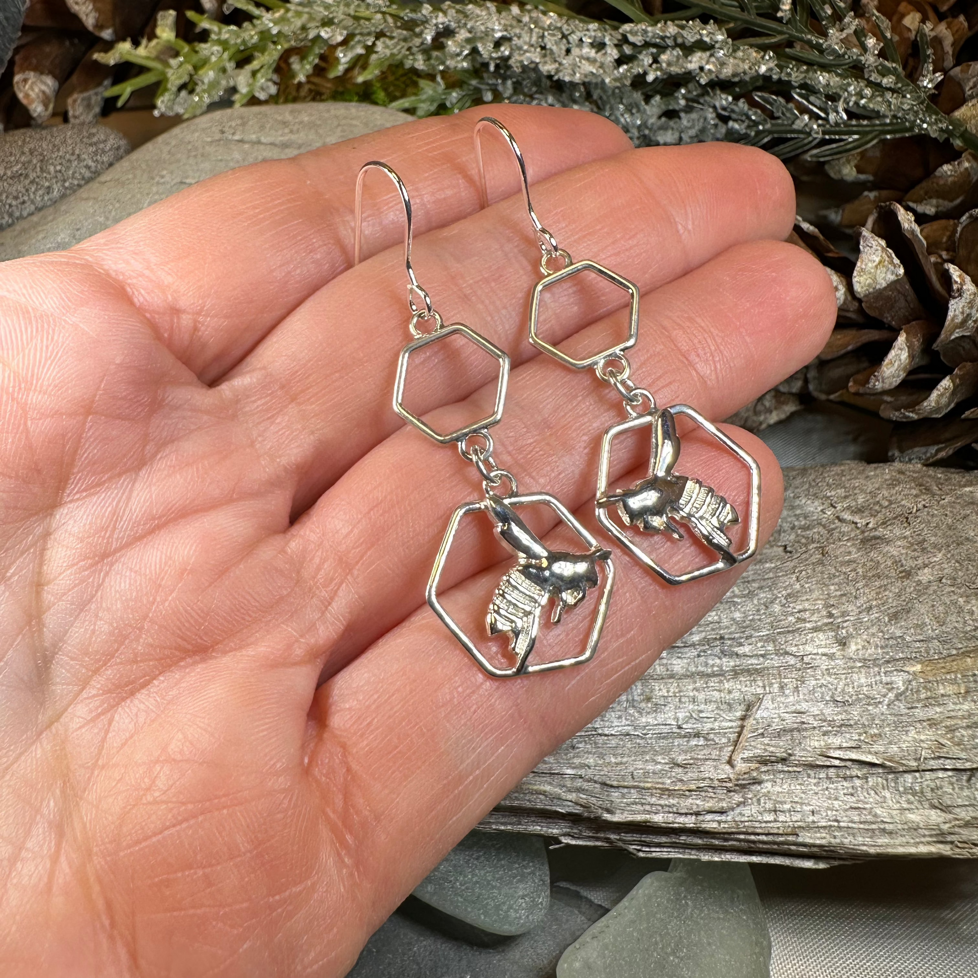 Honeycomb Bee Earrings — view 6