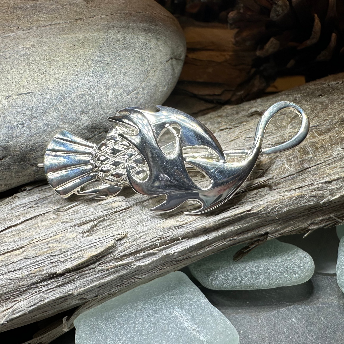 Sterling Silver Jacobean Thistle Brooch - Handmade in Scotland