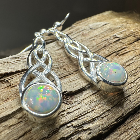 Load image into Gallery viewer, Muriel Celtic Knot Opal Earrings
