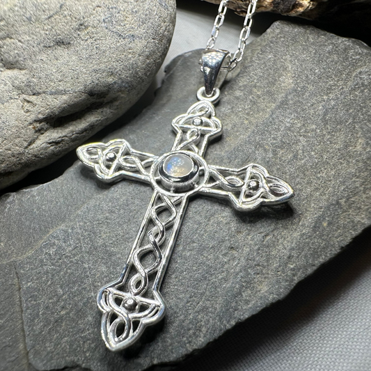 Gratitude Celtic Cross Moonstone Necklace