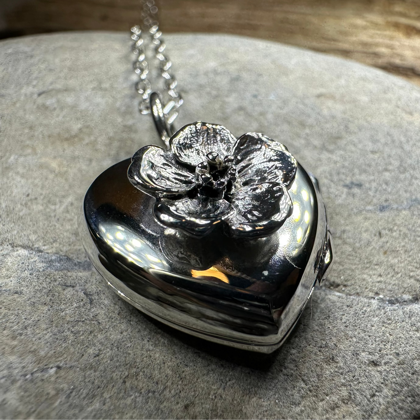 Dogwood Flower Silver Locket Necklace — view 4