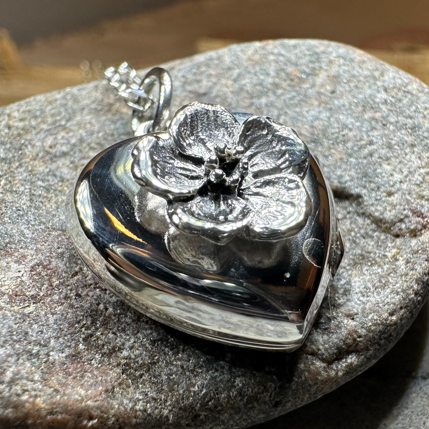 Dogwood Flower Silver Locket Necklace — view 8