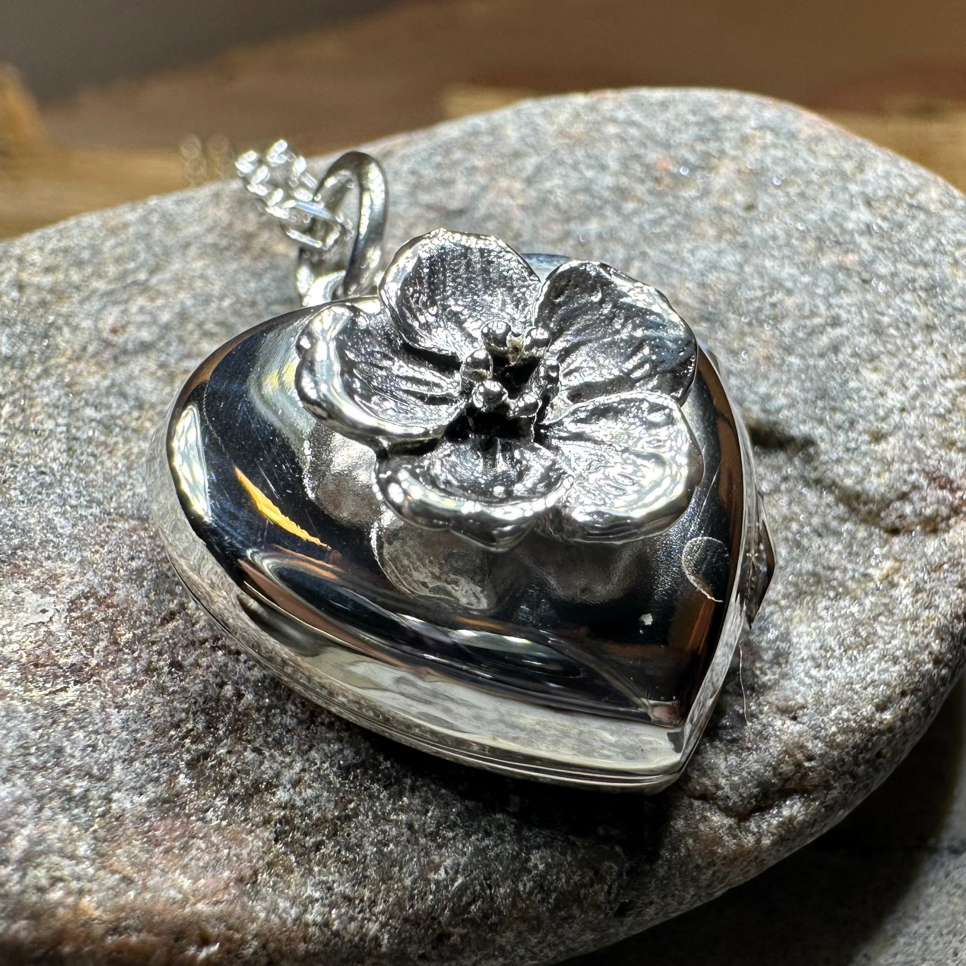 Dogwood Flower Silver Locket Necklace — view 8