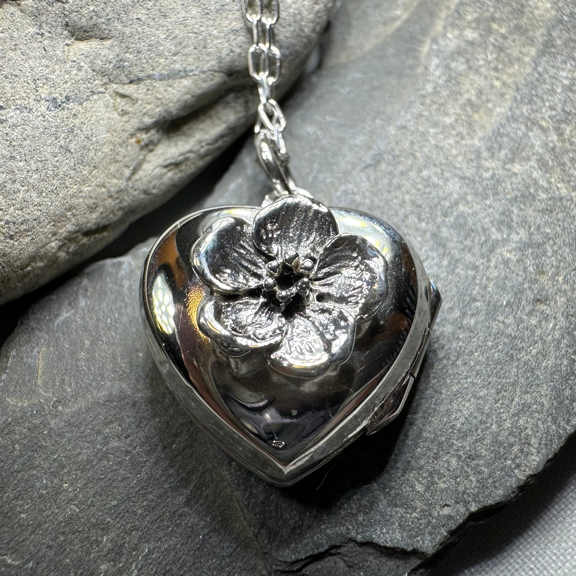 Dogwood Flower Silver Locket Necklace — view 3