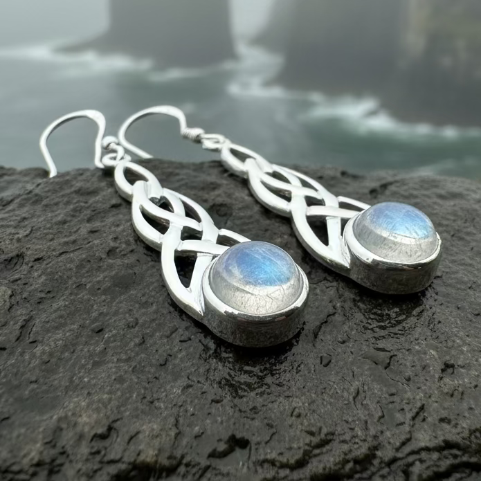 Marion Celtic Moonstone Earrings in sterling silver