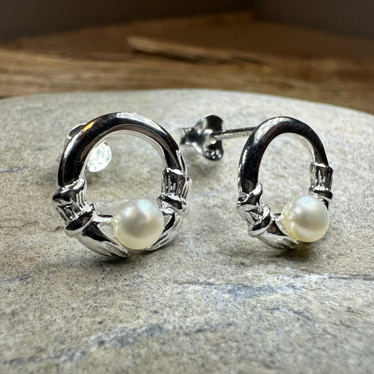 Straffan Claddagh Pearl Stud Earrings