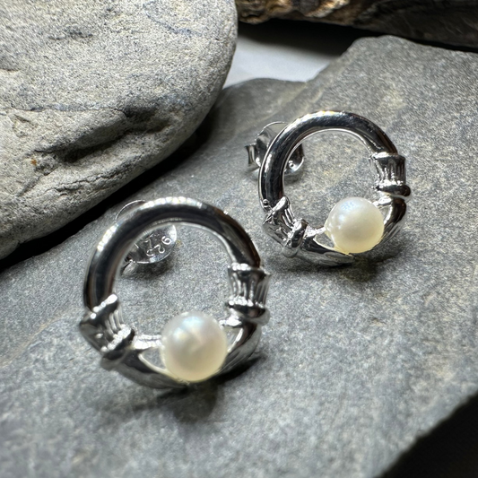 Straffan Claddagh Pearl Stud Earrings