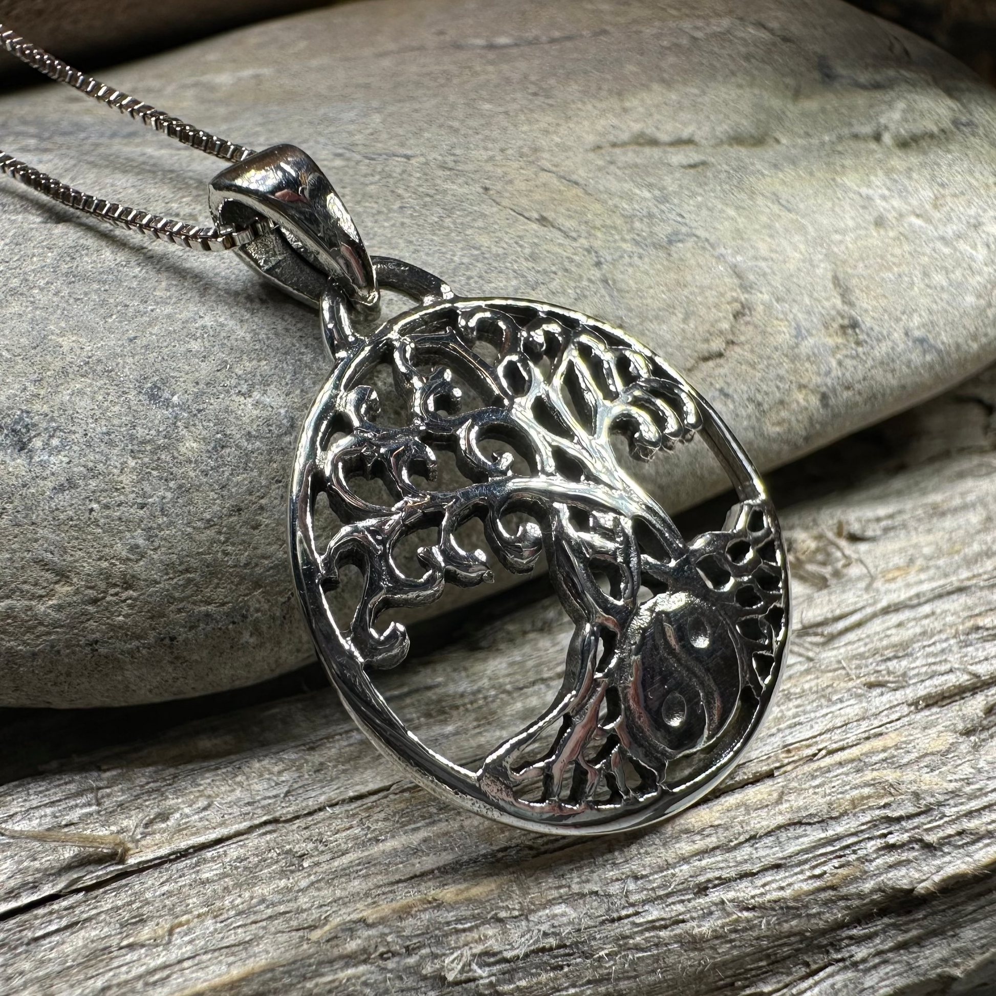 Yin Yang Tree of Life Necklace in sterling silver