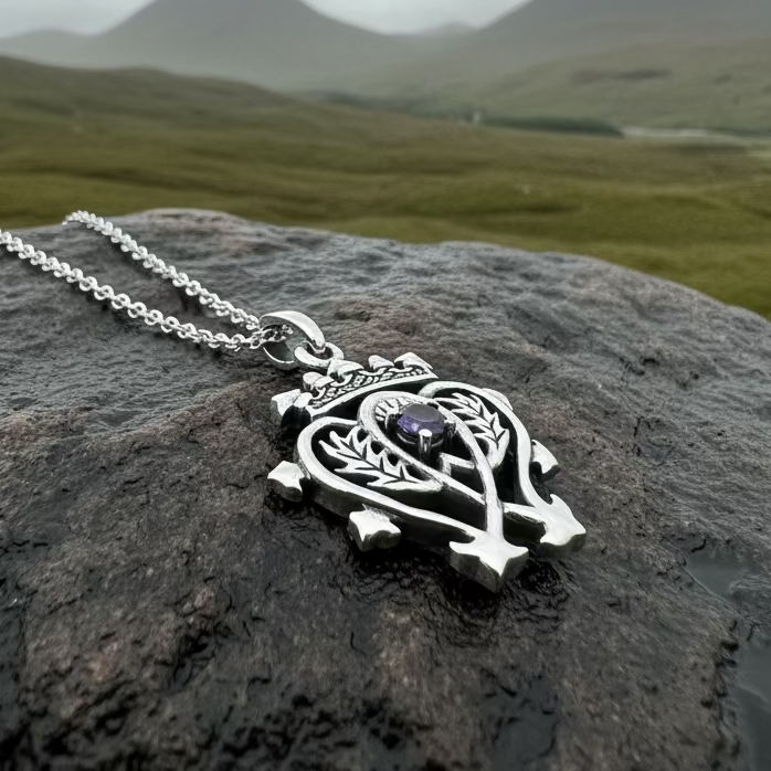 Amethyst Scottish Luckenbooth Necklace in Sterling Silver — view 7