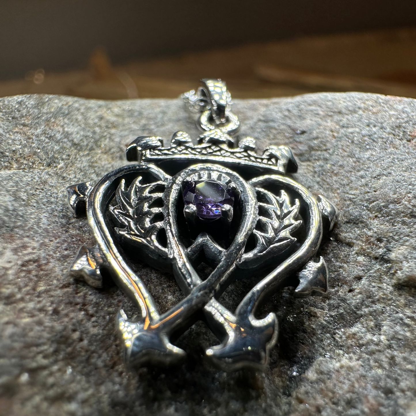 Amethyst Scottish Luckenbooth Necklace in Sterling Silver — view 10