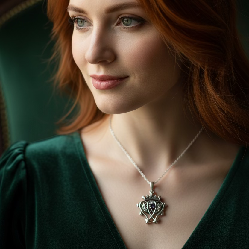 Amethyst Scottish Luckenbooth Necklace in Sterling Silver — view 11