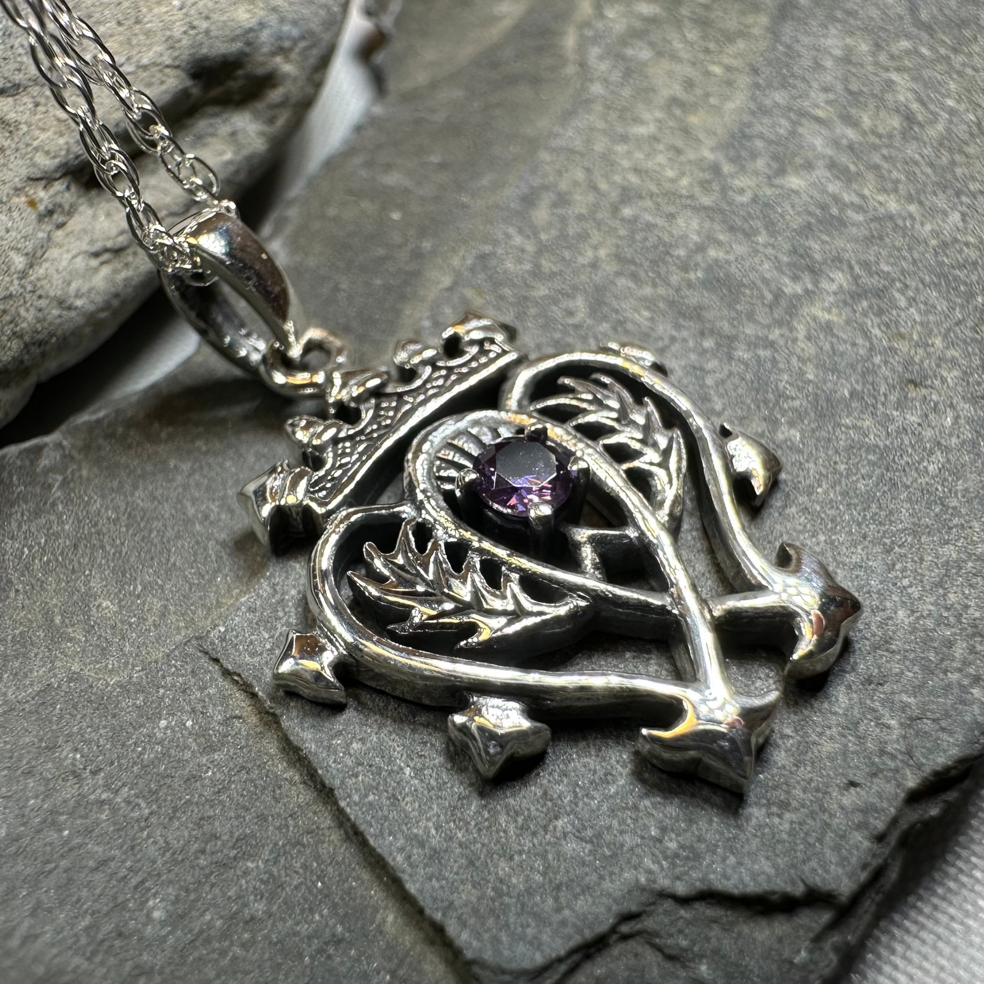 Amethyst Scottish Luckenbooth Necklace in Sterling Silver — view 9