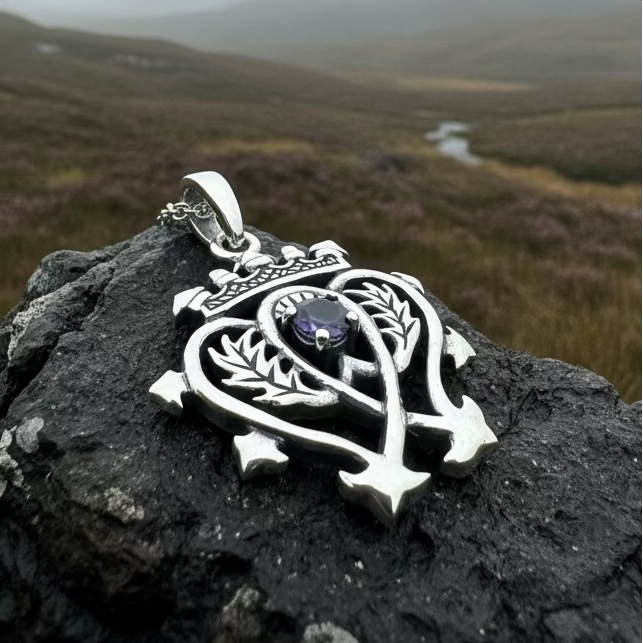 Amethyst Scottish Luckenbooth Necklace in Sterling Silver