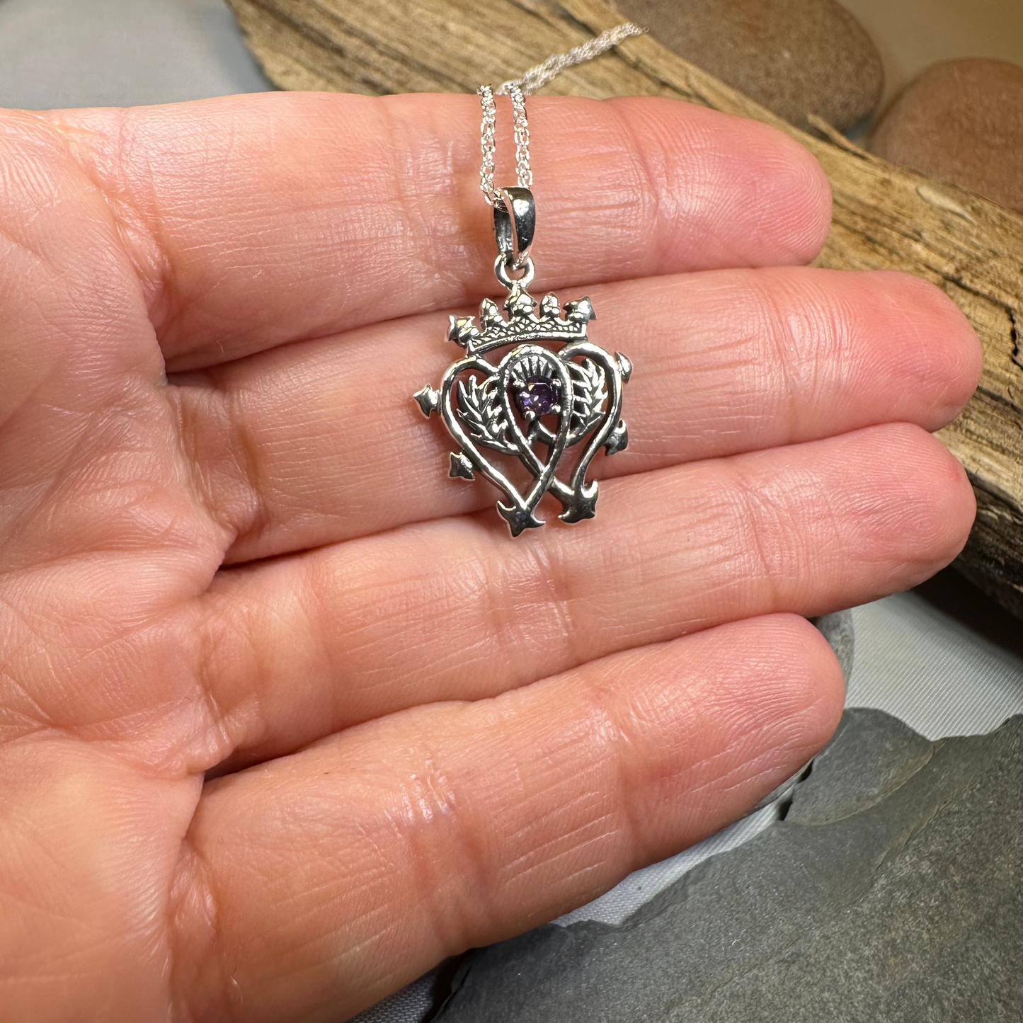 Amethyst Scottish Luckenbooth Necklace in Sterling Silver — view 6