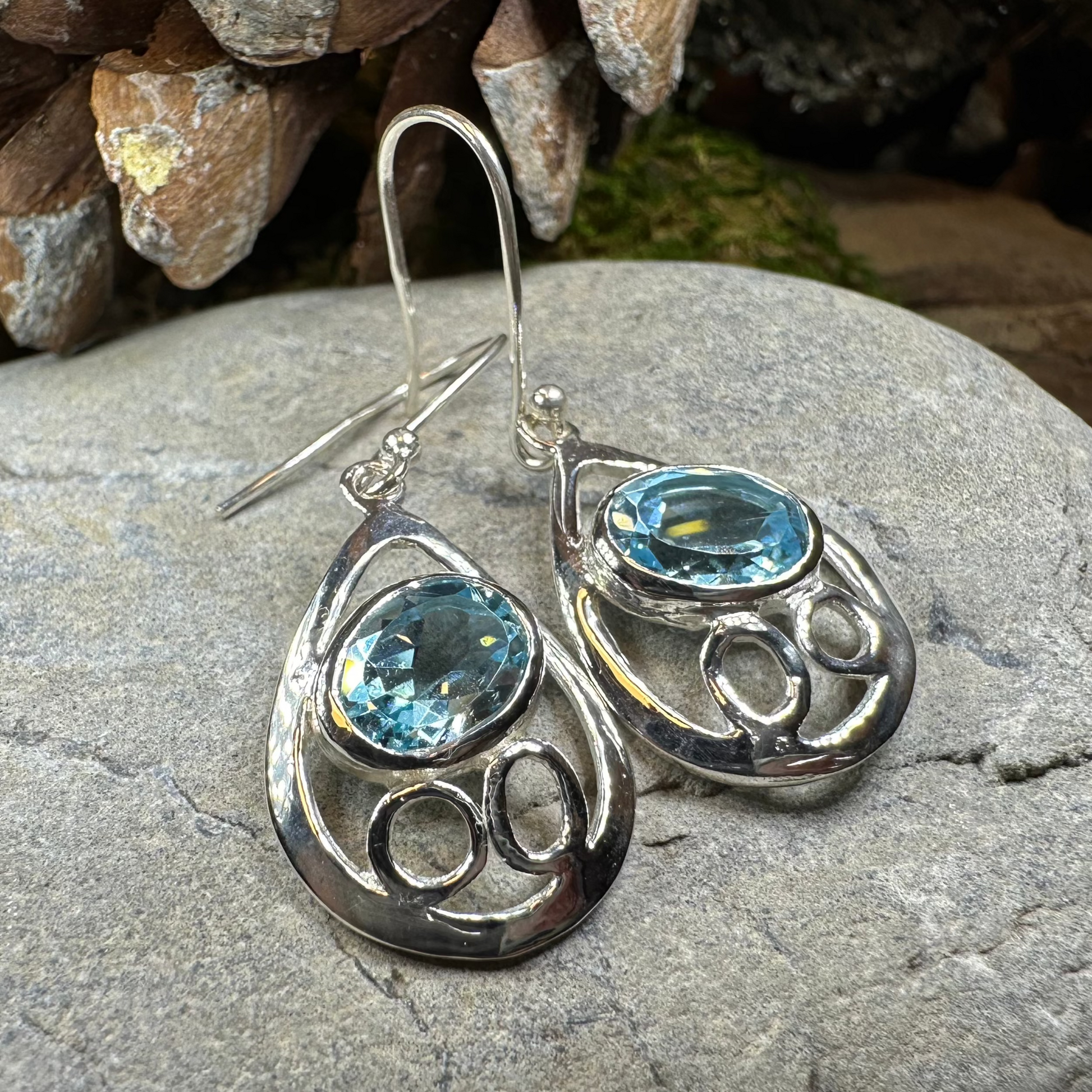 Blue Topaz Celtic Earrings — view 2