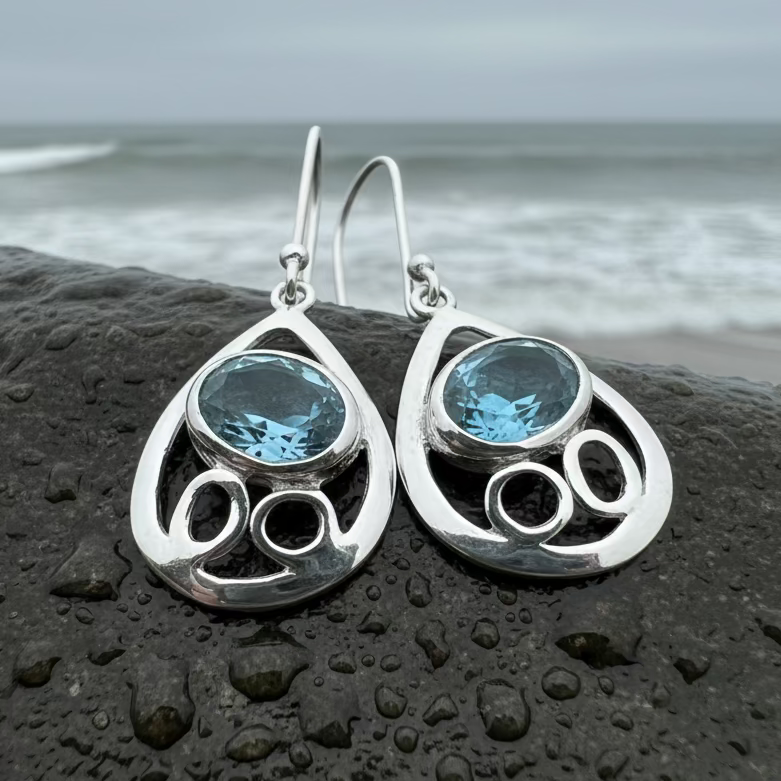 Blue Topaz Celtic Earrings in silver