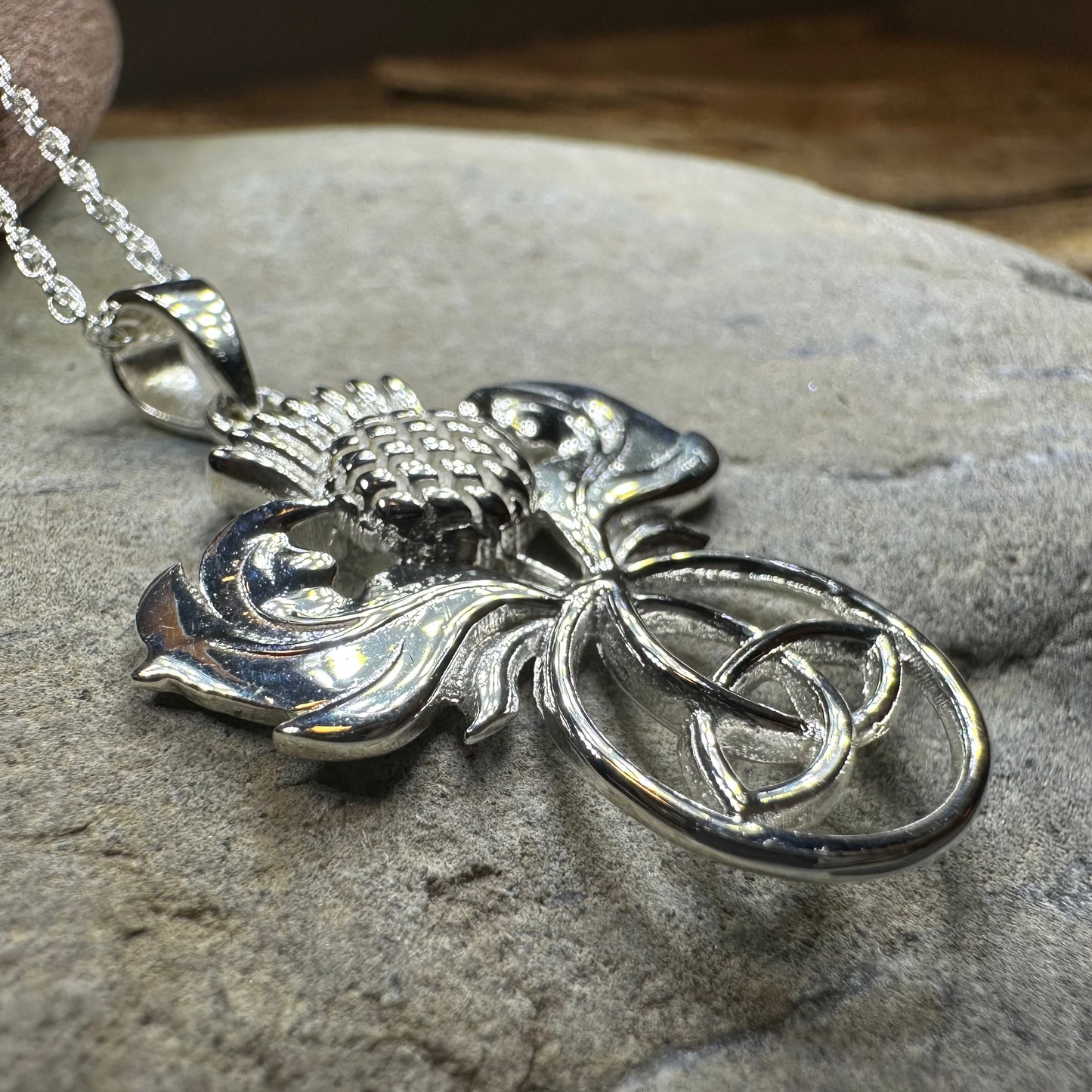 Scottish Thistle Trinity Knot Necklace in Sterling Silver