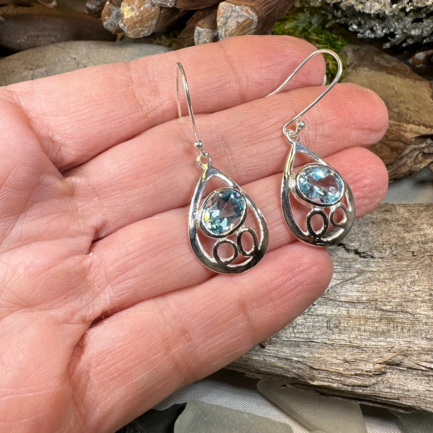 Blue Topaz Celtic Earrings — view 3