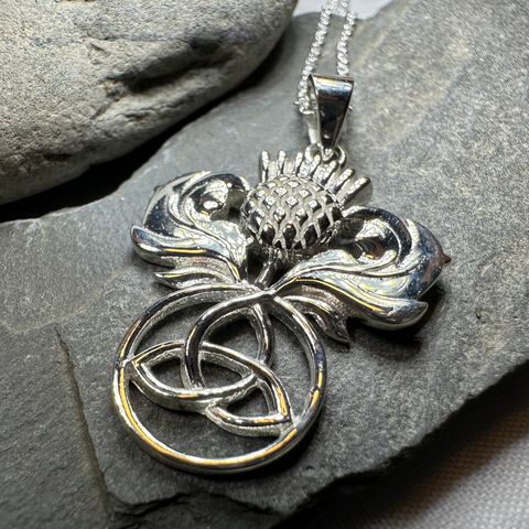 Load image into Gallery viewer, Scottish Thistle Trinity Knot Necklace
