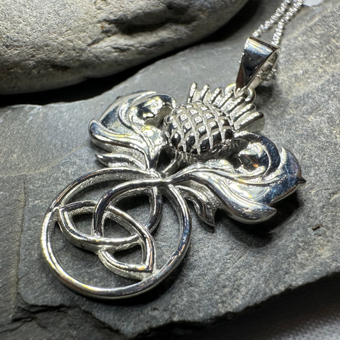 Load image into Gallery viewer, Scottish Thistle Trinity Knot Necklace

