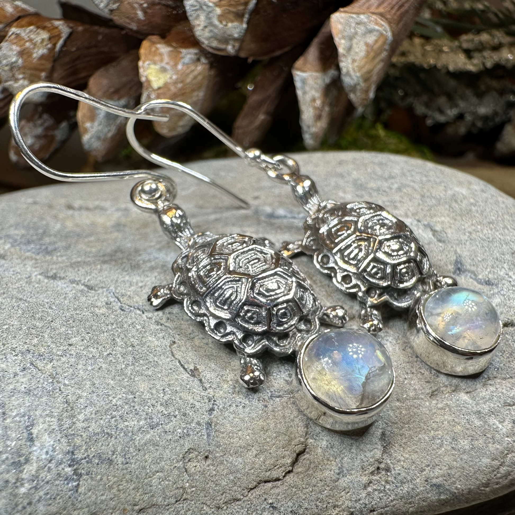 Turtle Moonstone Earrings — view 3