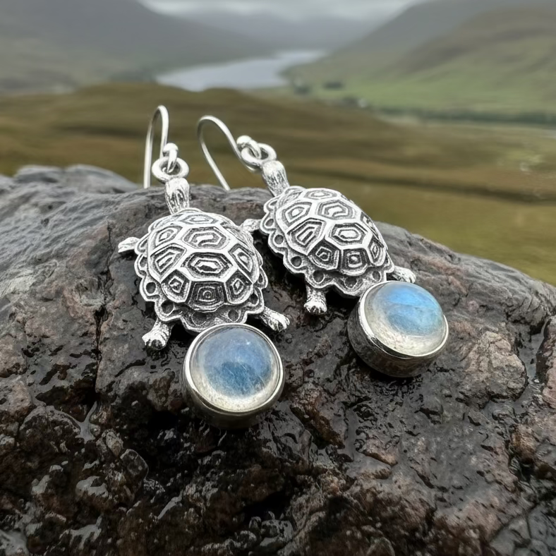 Turtle Moonstone Earrings in sterling silver