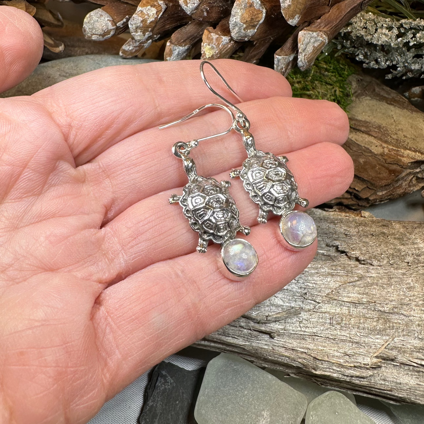 Turtle Moonstone Earrings — view 4