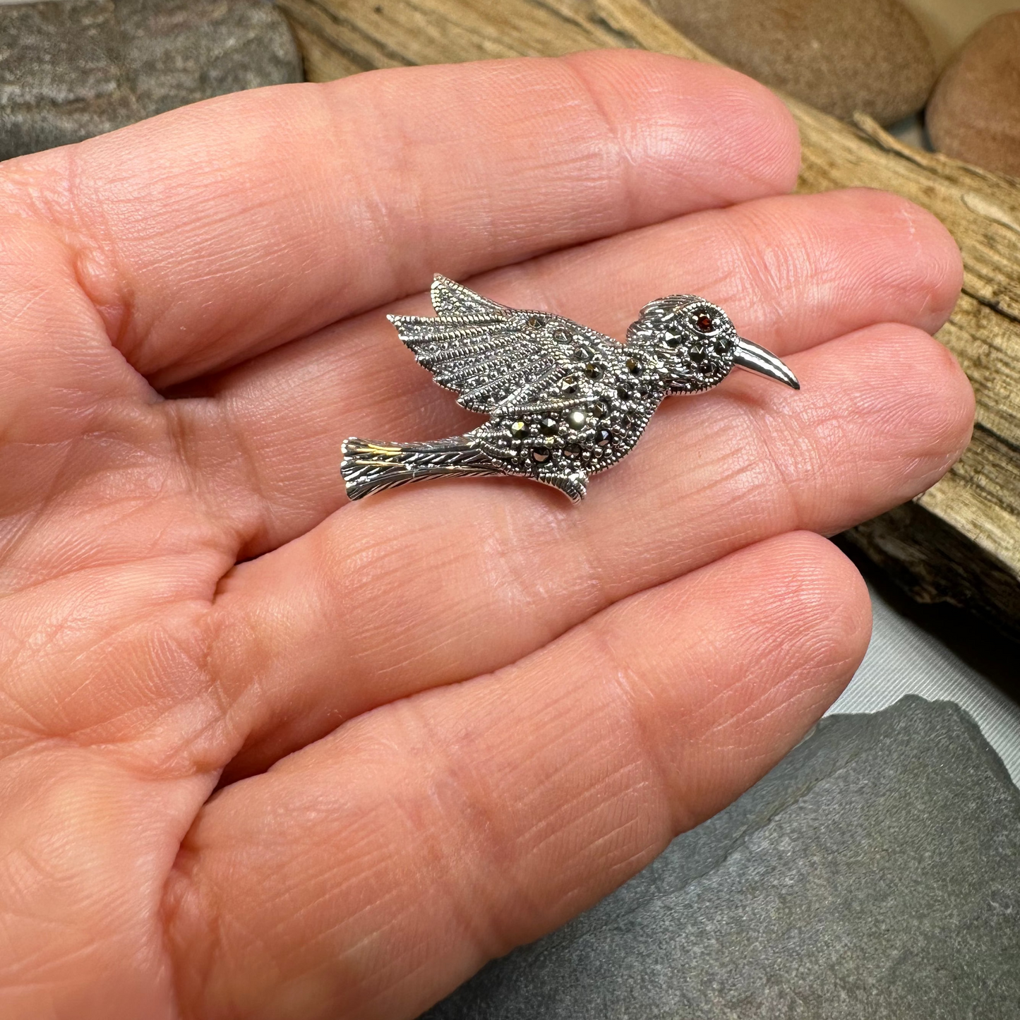 Marcasite Hummingbird Brooch