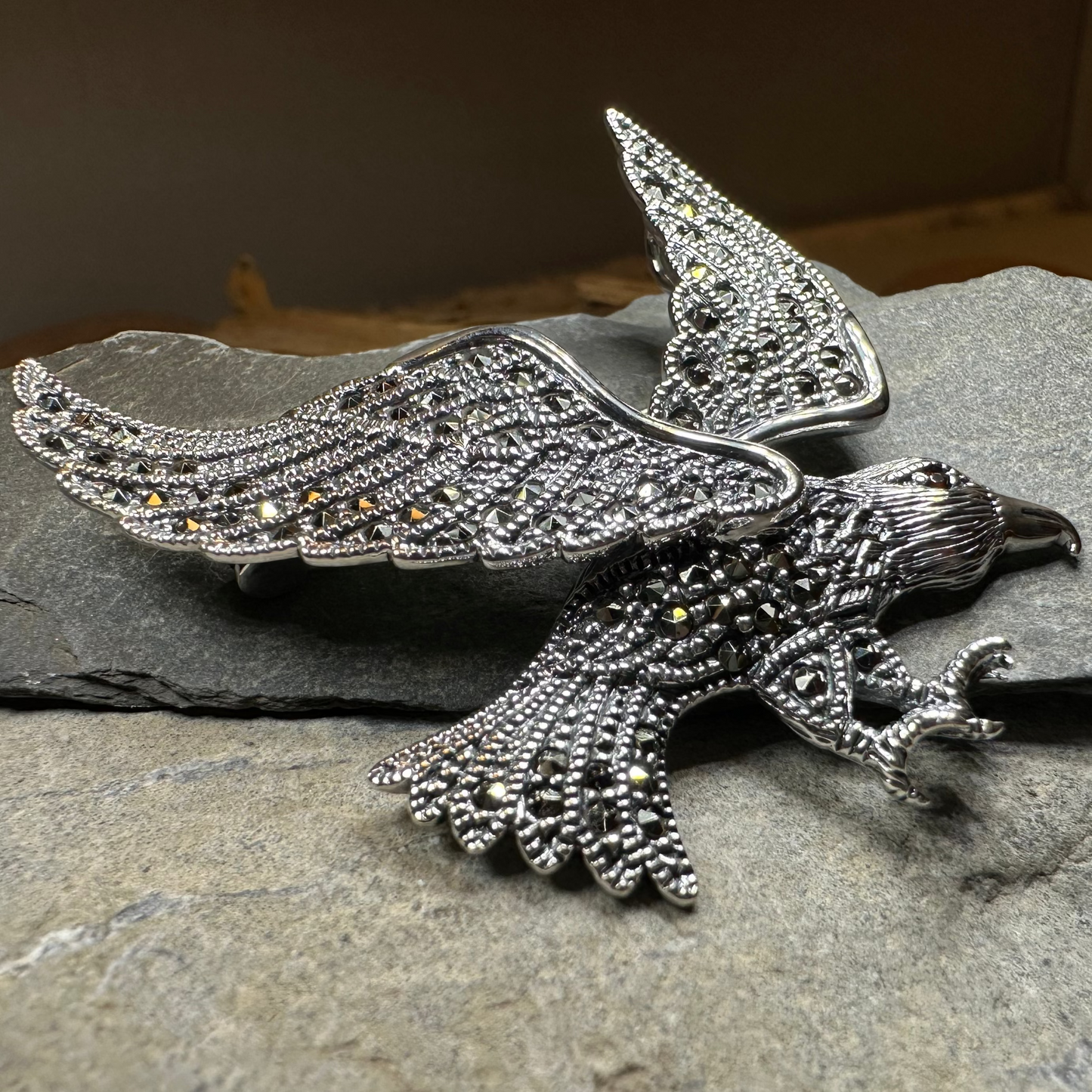 Glorious Marcasite Eagle Necklace & Brooch