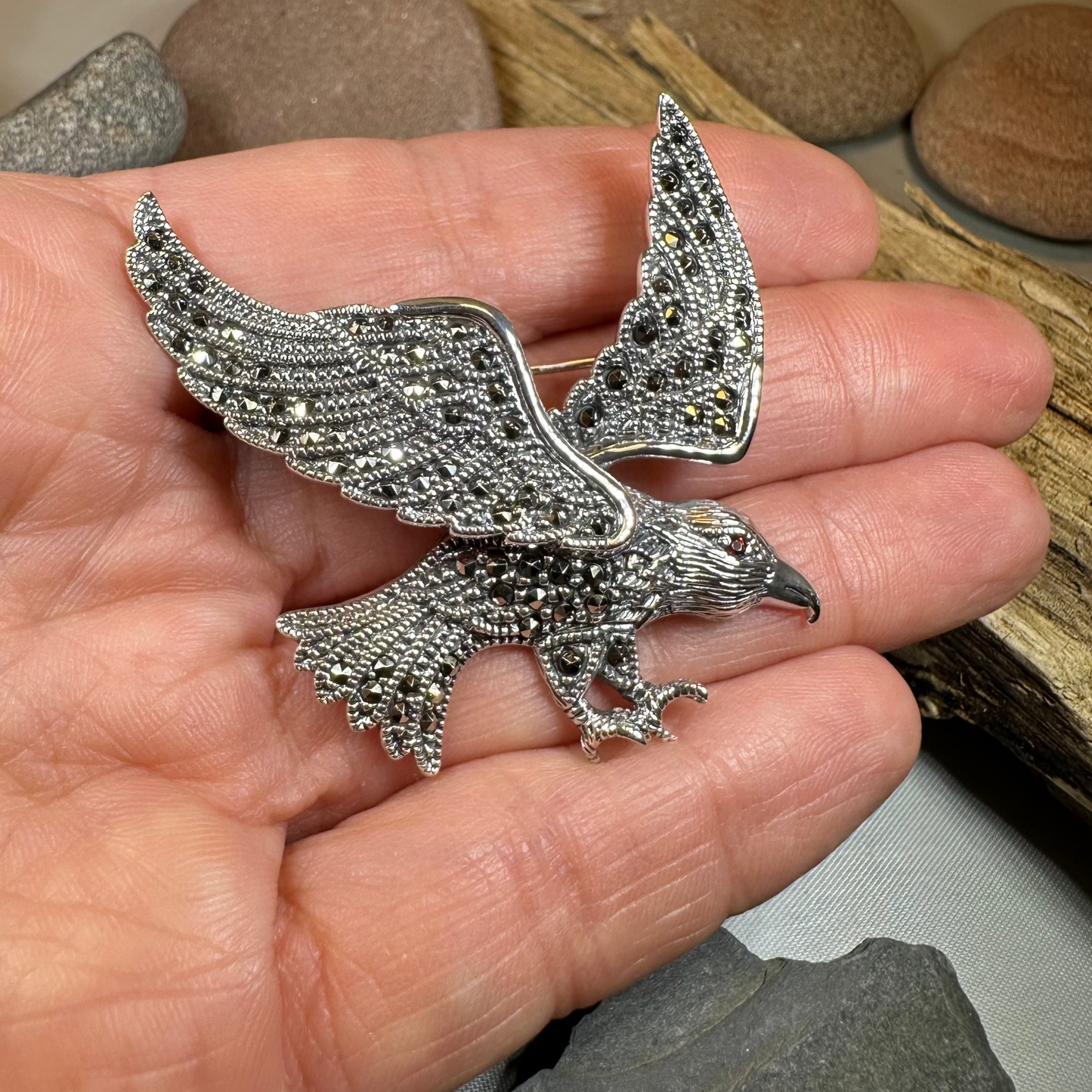 Glorious Marcasite Eagle Necklace & Brooch