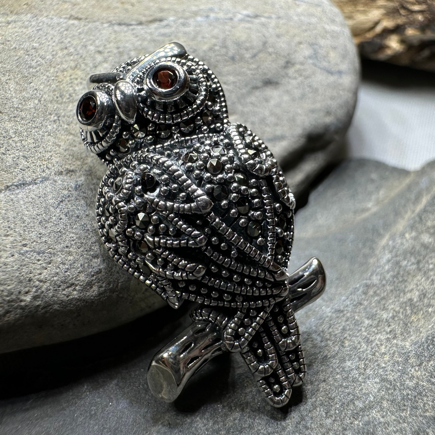 Keena Marcasite Owl Necklace & Brooch