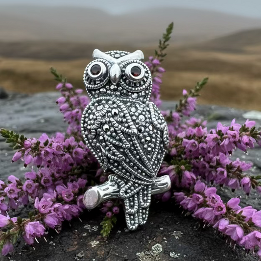 Keena Marcasite Owl Necklace & Brooch