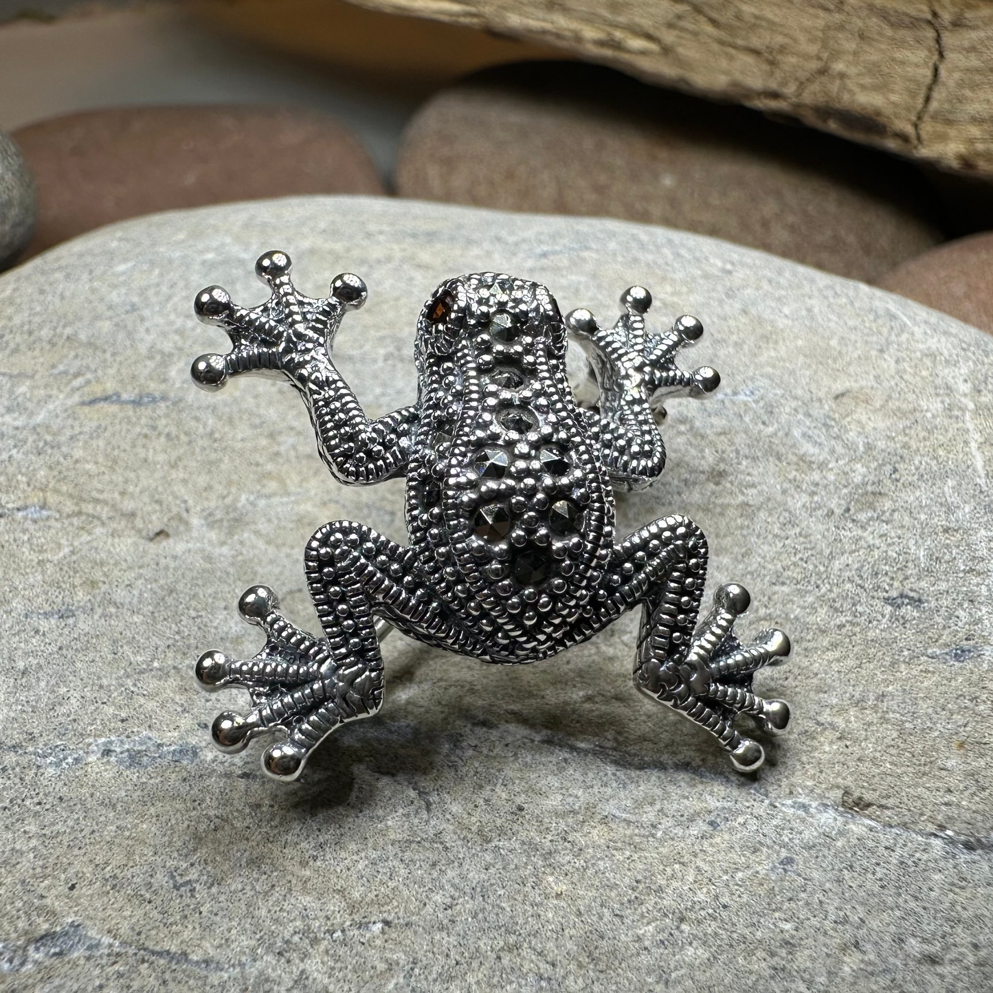 Petite Marcasite Frog Brooch