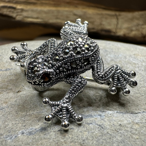 Load image into Gallery viewer, Petite Marcasite Frog Brooch
