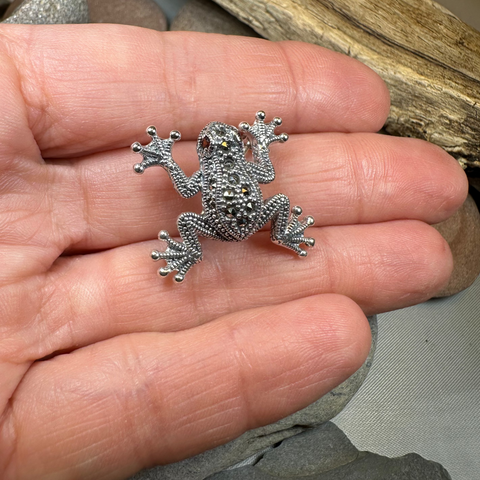 Load image into Gallery viewer, Petite Marcasite Frog Brooch

