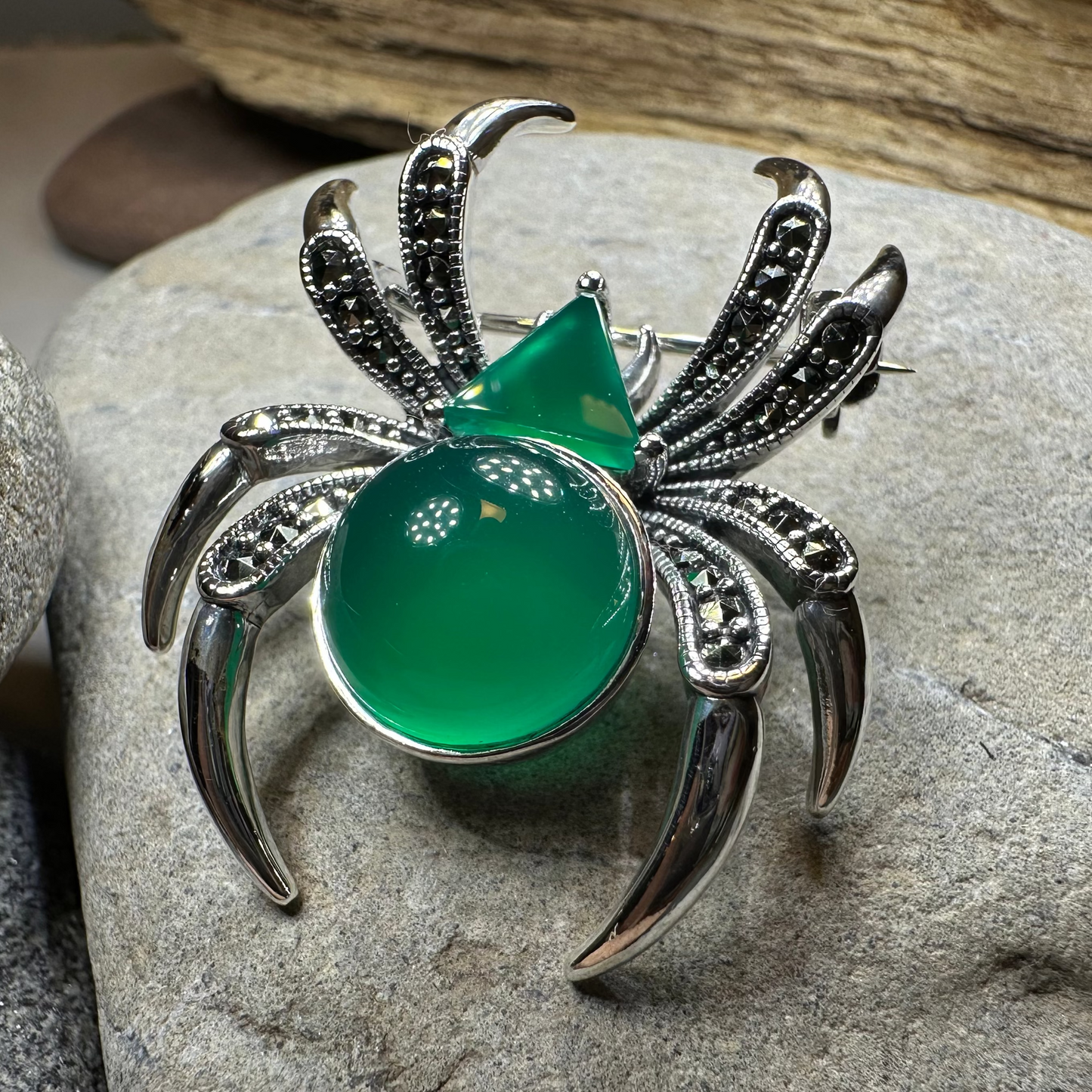 Gothic Marcasite Spider Brooch in Sterling Silver