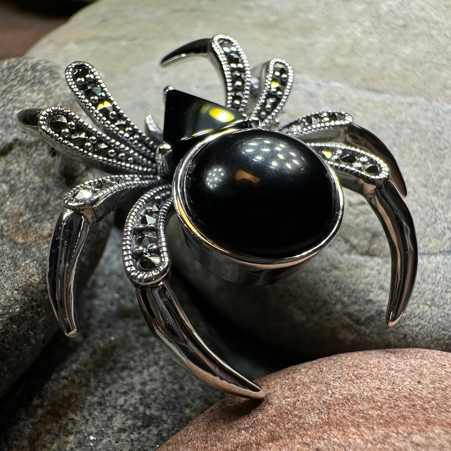 Gothic Marcasite Spider Brooch in Sterling Silver