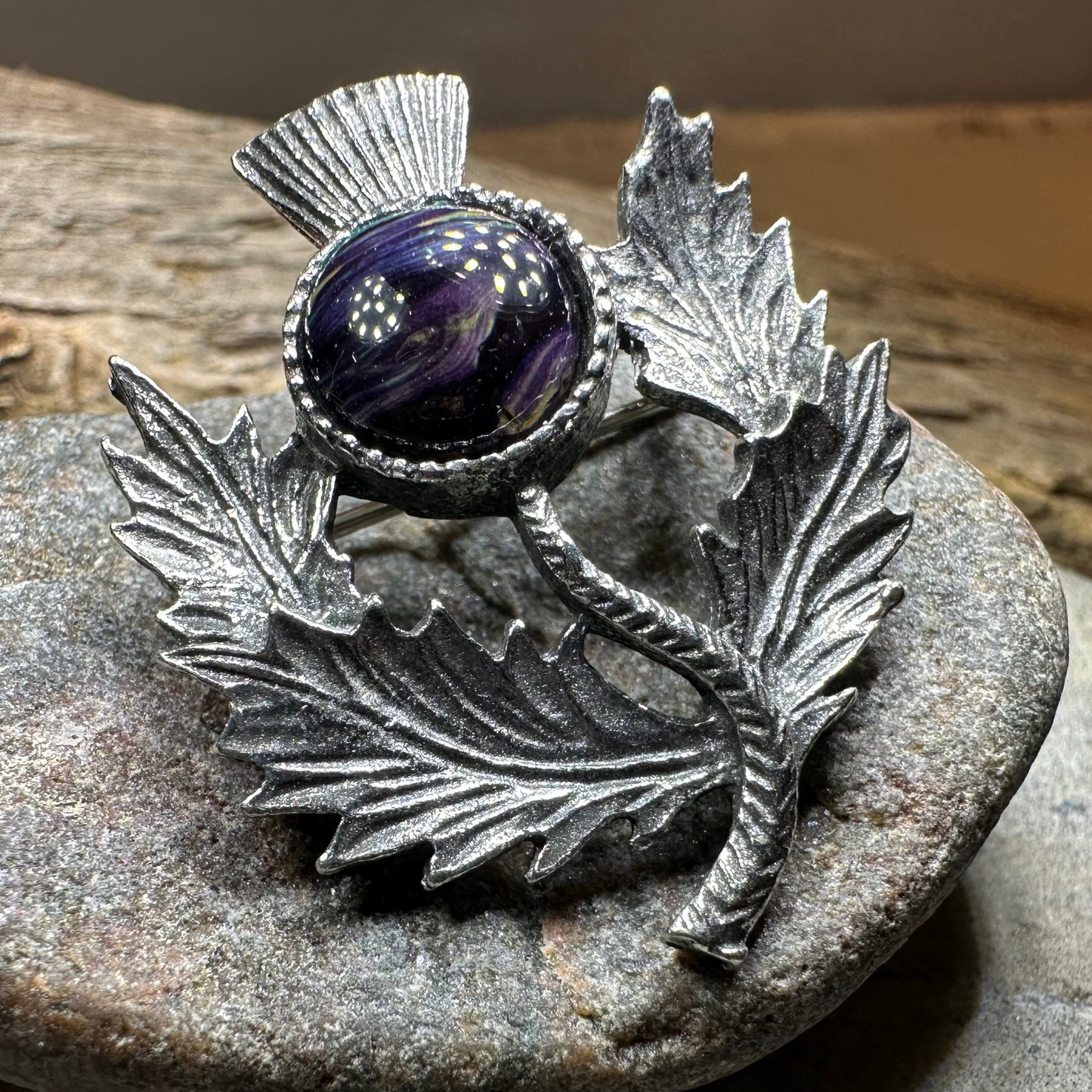 Pewter Heathergems Thistle Brooch - Handmade in Scotland — view 5