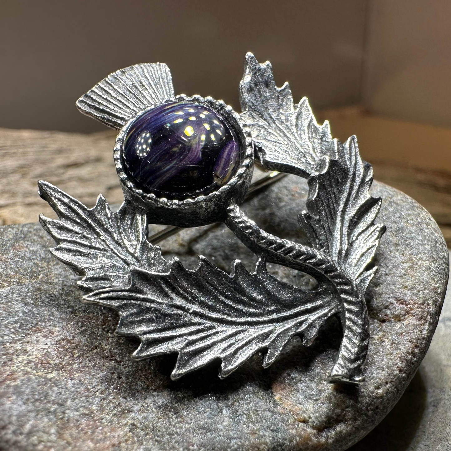 Pewter Heathergems Thistle Brooch - Handmade in Scotland — view 11