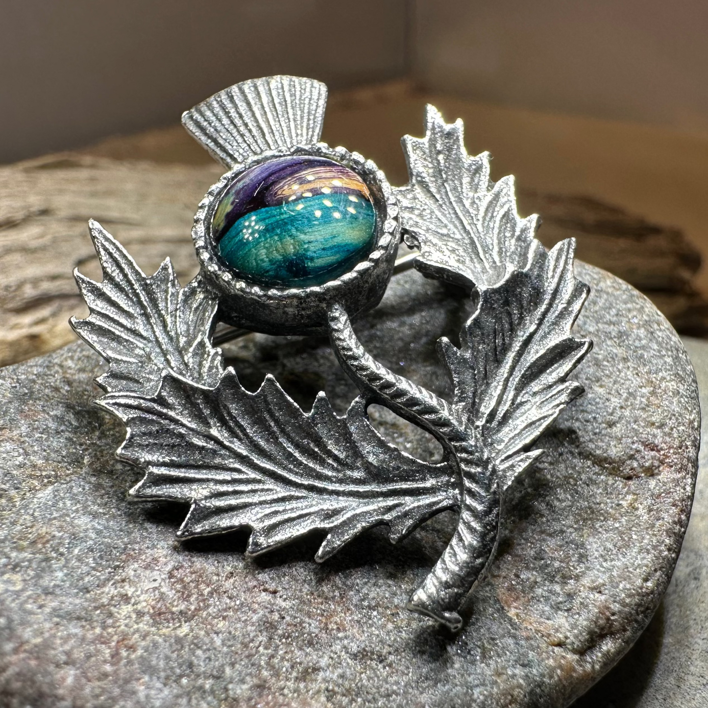 Pewter Heathergems Thistle Brooch - Handmade in Scotland — view 3