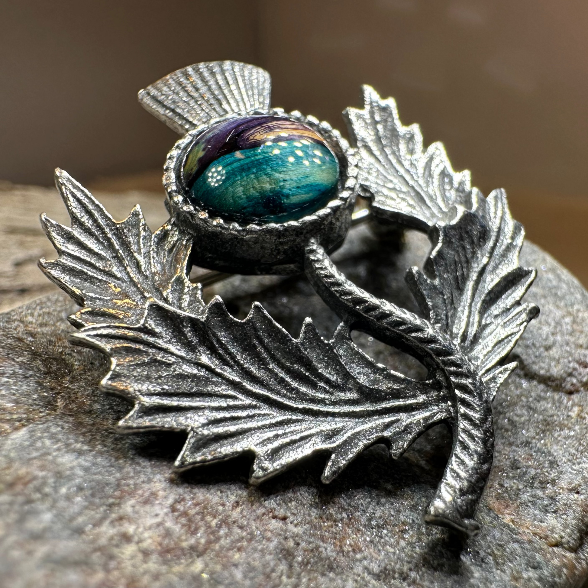 Pewter Heathergems Thistle Brooch - Handmade in Scotland — view 9
