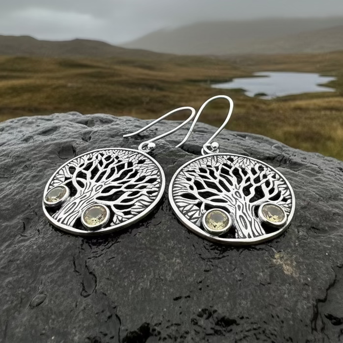 Eden Tree of Life Citrine Earrings in sterling silver
