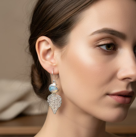 Celtic Leaf Opal Earrings — view 3